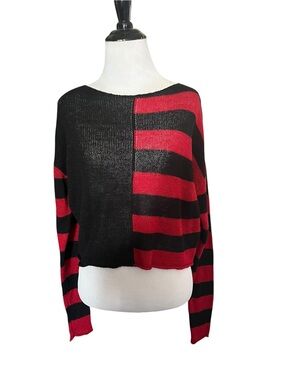 Hot Topic Red Black Striped Cropped Sweater Emo Goth Grunge Size S